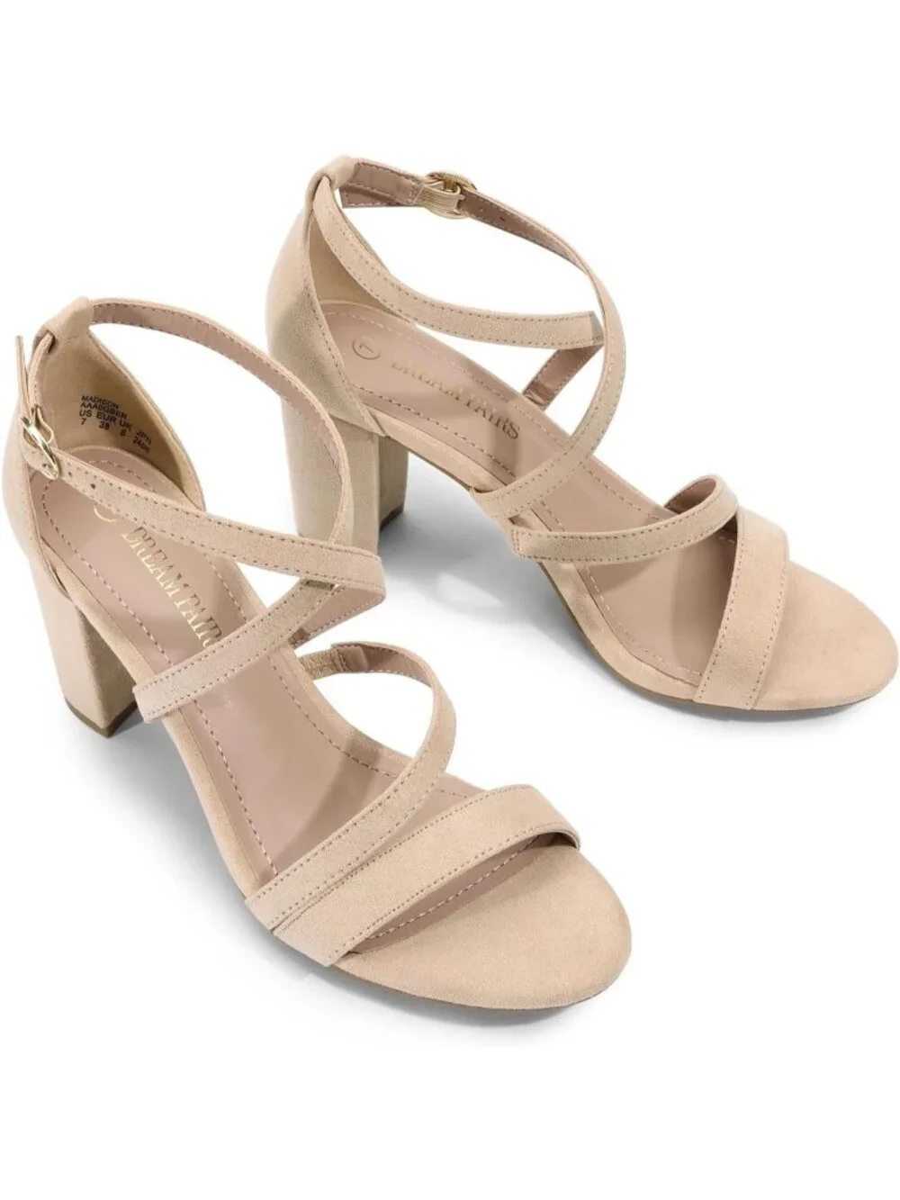 Women's Nude Suede Block Chunky Heel Sandals Suitable Open Toe Cross Strap Shoes